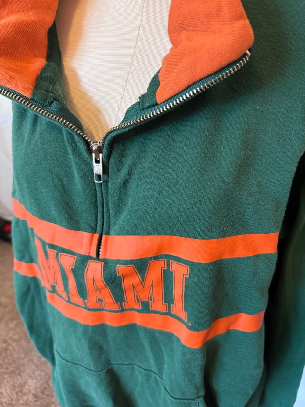 PINK Victoria's Secret Green and Orange 'MIAMI' Half-Zip Hoodie